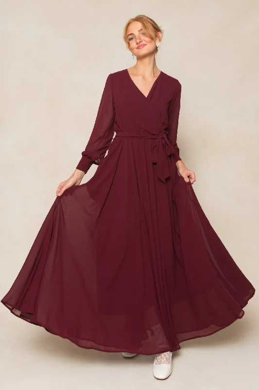 Plus size dresses featuring laser-cut details are unique -Andie Dress in Wine Chiffon