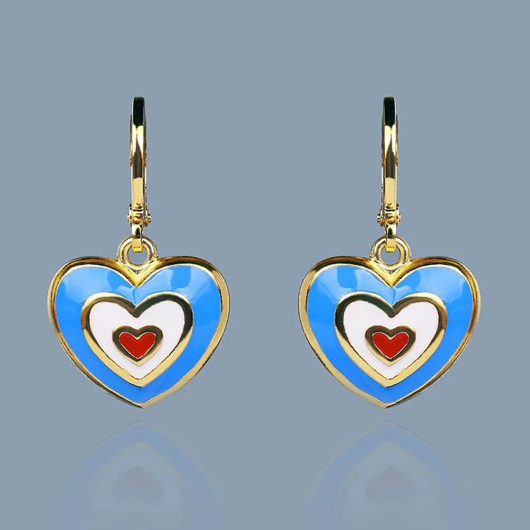 Drop Earrings for Gym Workout -Wholesale heart-to-heart color heart-shaped earrings Valentine's Day sweet romantic cute enamel earrings