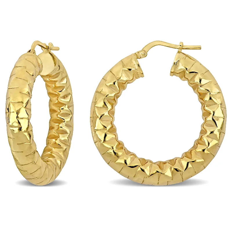 Ethnic Drop Earrings with Tribal Design -Miadora Yellow Plated Sterling Silver Hoop Earrings