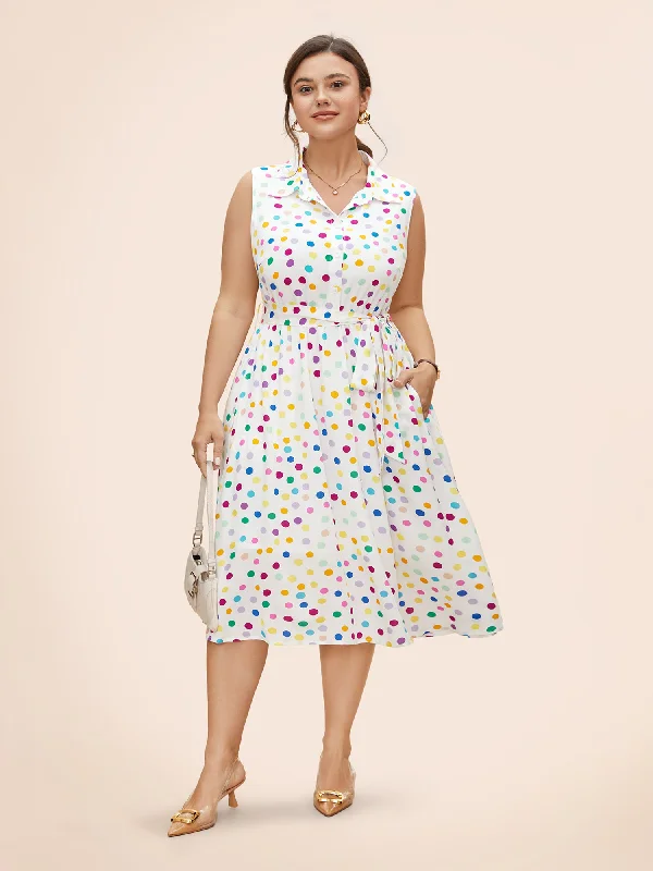 Plus size dresses for bridal parties glow elegantly -Polka Dot Front Tie Midi Shirt Dress