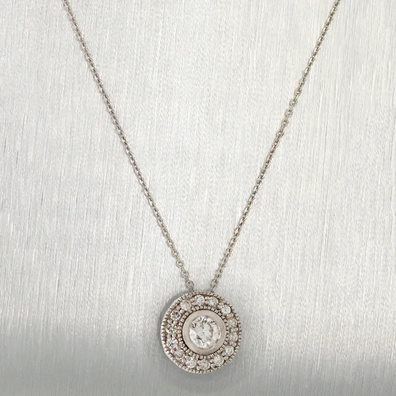 Best necklaces and pendants with intricate beadwork for a bohemian-inspired look-Vintage 1.00ctw Diamond Halo Circle Pendant - 14k White Gold - 16" Necklace