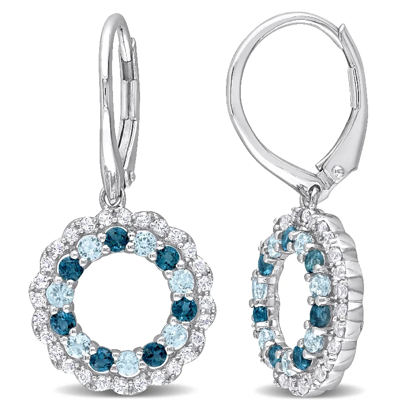 Lightweight Drop Earrings for All Day -Miadora London Blue Topaz Sky Blue Topaz and White Topaz Open Circle Earrings in Sterling Silver