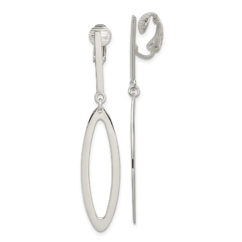 Drop Earrings with Wave Designs -Curata 925 Sterling Silver 11mm x 57mm Polished Non-pierced Oval Dangle Clip Earrings