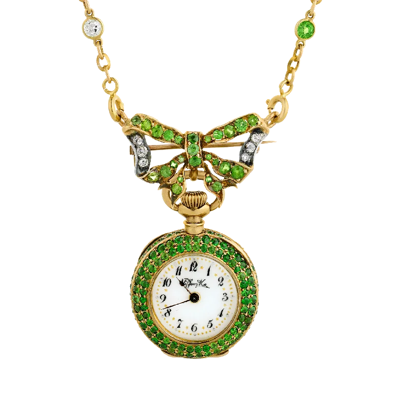 Necklaces and pendants with ocean-inspired designs for a refreshing, beachy feel-Tiffany & Co. Demantoid Garnet Watch Necklace, 14.24 carats