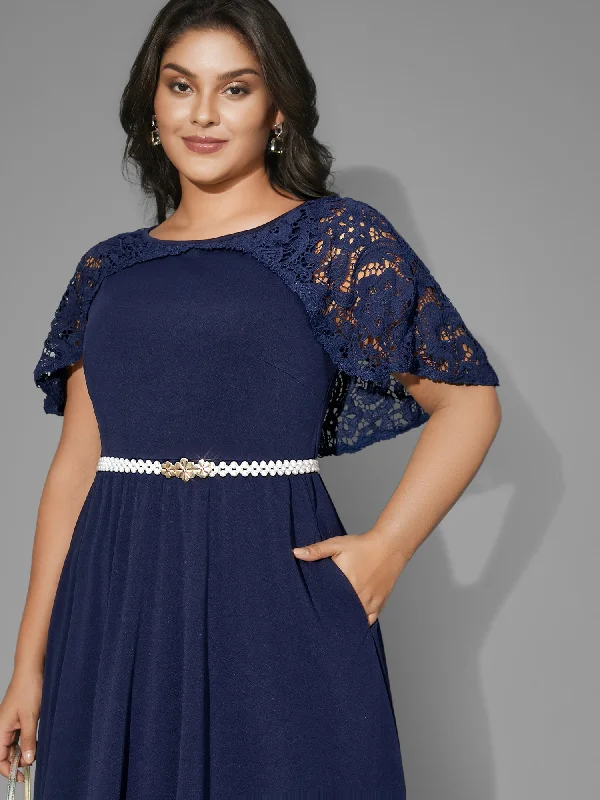 Plus size dresses for parties shine with confidence -Tiered Lace Panel Elastic Waist Dress