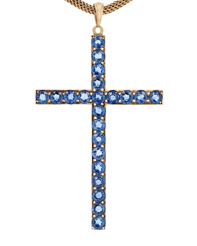 Beautiful necklaces and pendants with diamond-encrusted designs for maximum sparkle-Yogo Montana Sapphire Cross Pendant, 5.50 Carats