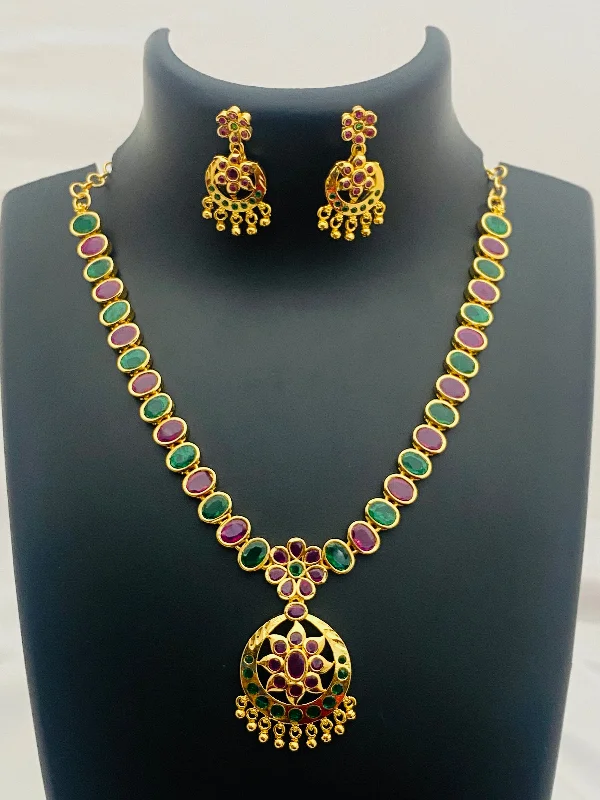 Necklaces and pendants with custom designs for a completely unique jewelry piece-Gorgeous Multi Color Gold Plated Necklace With Earring Sets