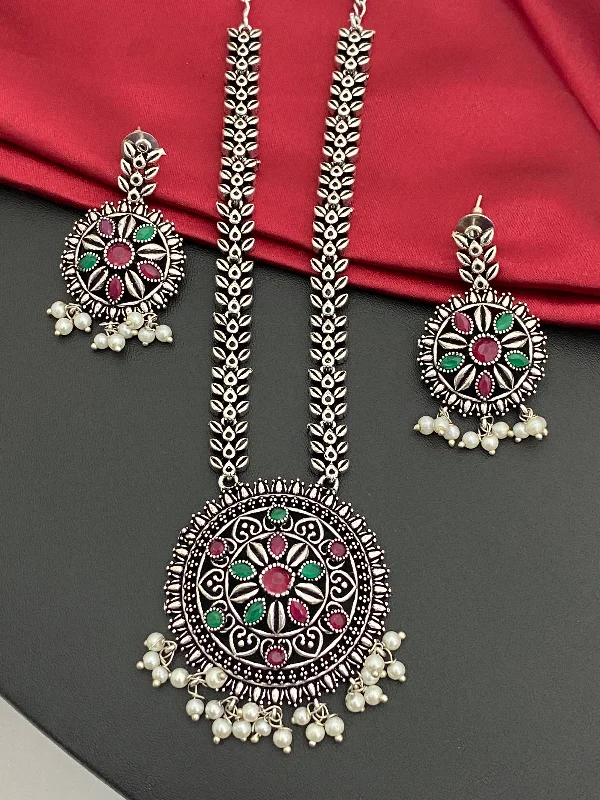 Necklaces and pendants with lotus flower designs for a spiritual, peaceful vibe-Fascinating Multicolor Designer Oxidized Necklace Set