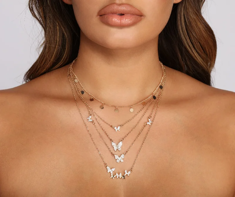 Personalized necklaces and pendants with initials for a customized and meaningful gift-Butterfly Charm and Coin Dainty Choker