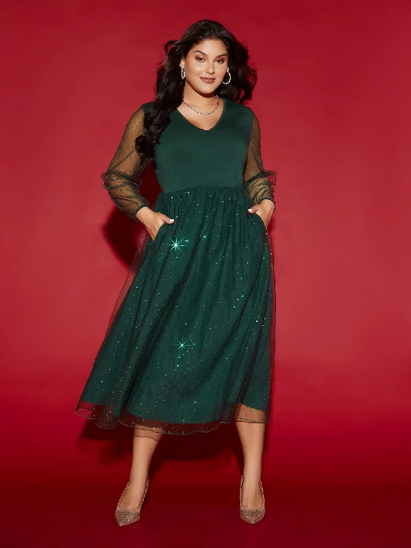 Plus size dresses for chic evenings glow quietly -Sheer Mesh Shimmering Sequins Maxi Dress