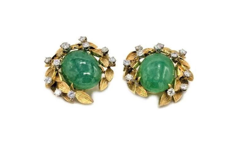 Vintage Drop Earrings with Patina -DAVID WEBB JADE AND DIAMOND EARRINGS