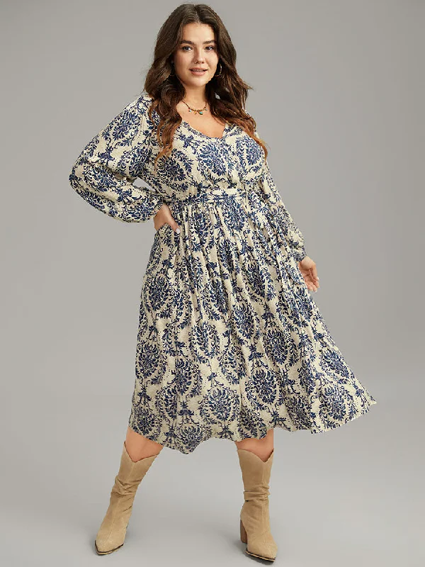 Plus size dresses for casual Fridays stay relaxed -Supersoft Essentials Boho Print Elastic Waist Belted Dress