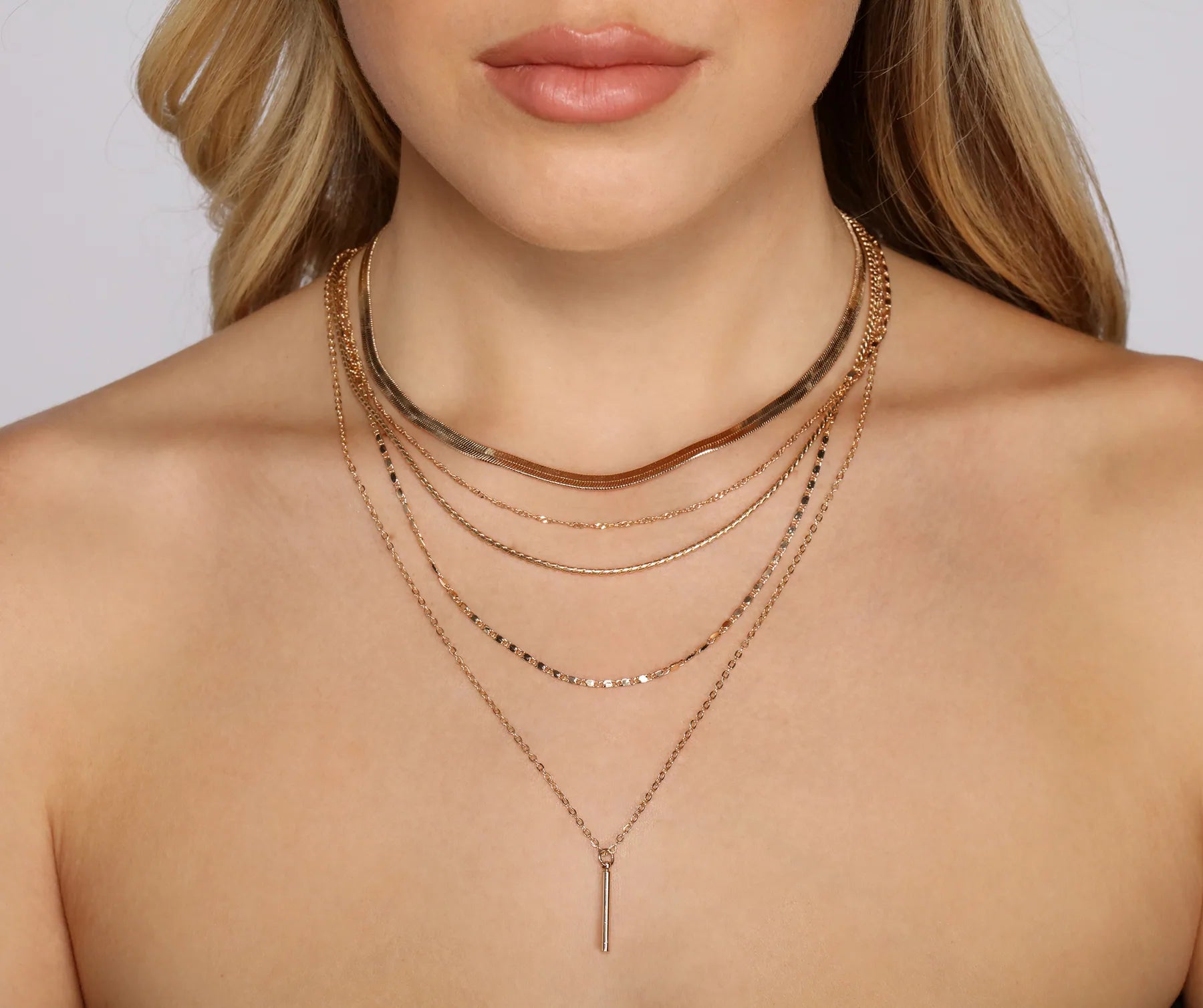 Best necklaces and pendants with butterfly wings for a delicate, graceful style-Five Row Layered Chain Link Necklace