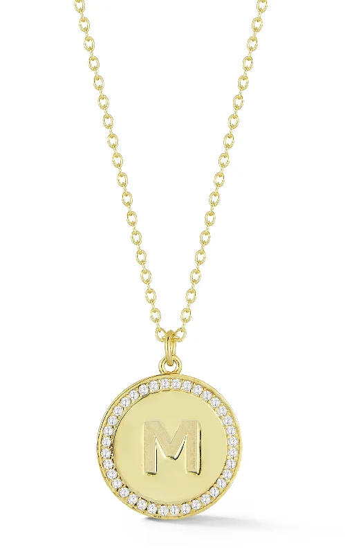 Unique necklaces and pendants with custom birthstone arrangements for personalization-Initial Disk Medallion Necklace