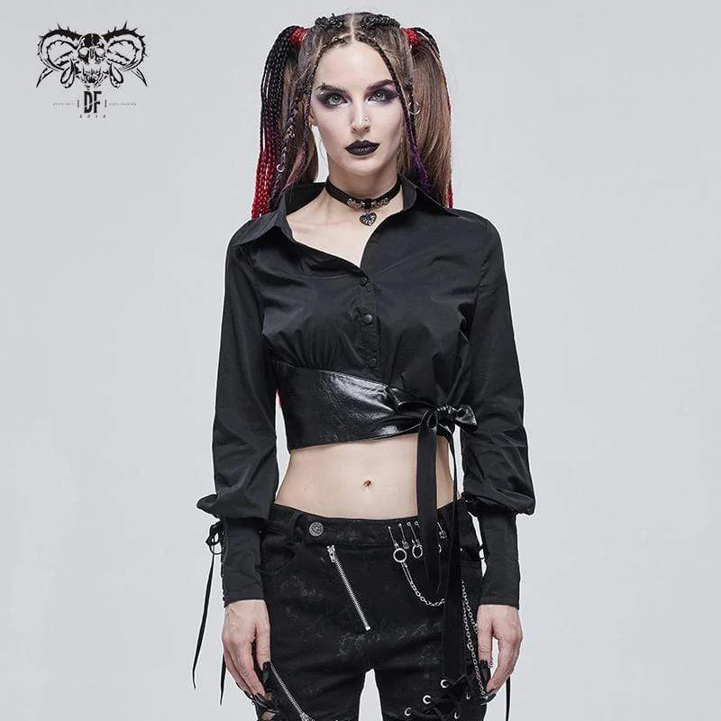 Valentine's Day T-Shirts for Romantic -Women's Gothic Puff Sleeved Strappy Splice Shirt