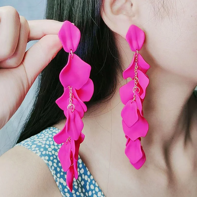 Hippie Drop Earrings with Beads -Wholesale Bohemian Style Fashion Personality Tassel Petal Candy Color Design Earrings