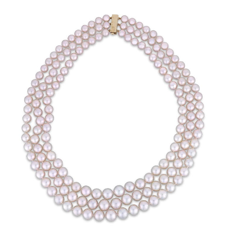 Beautiful necklaces and pendants with diamond halo settings for extra brilliance-Triple Strand Akoya Pearl Necklace