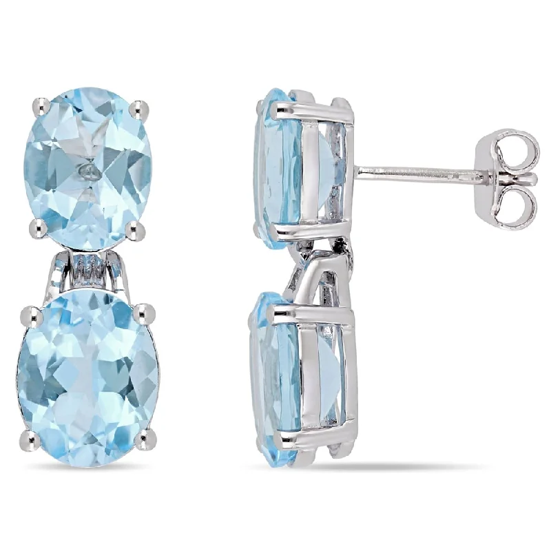 Drop Earrings with Crown Designs -Miadora Sterling Silver Oval-Cut Blue Topaz Dangle Earrings