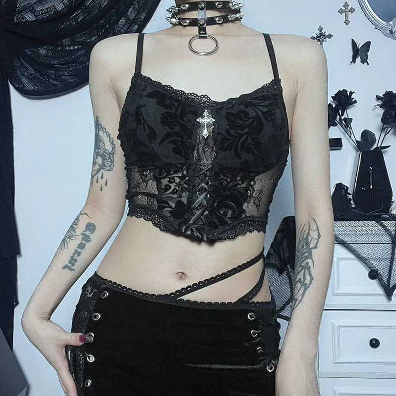 Gym T-Shirts for Training -Women's Gothic Cross Lace Bustier