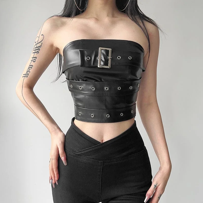 Dressy T-Shirts for Semi-Formal -Women's Punk Buckle Faux Leather Bustier