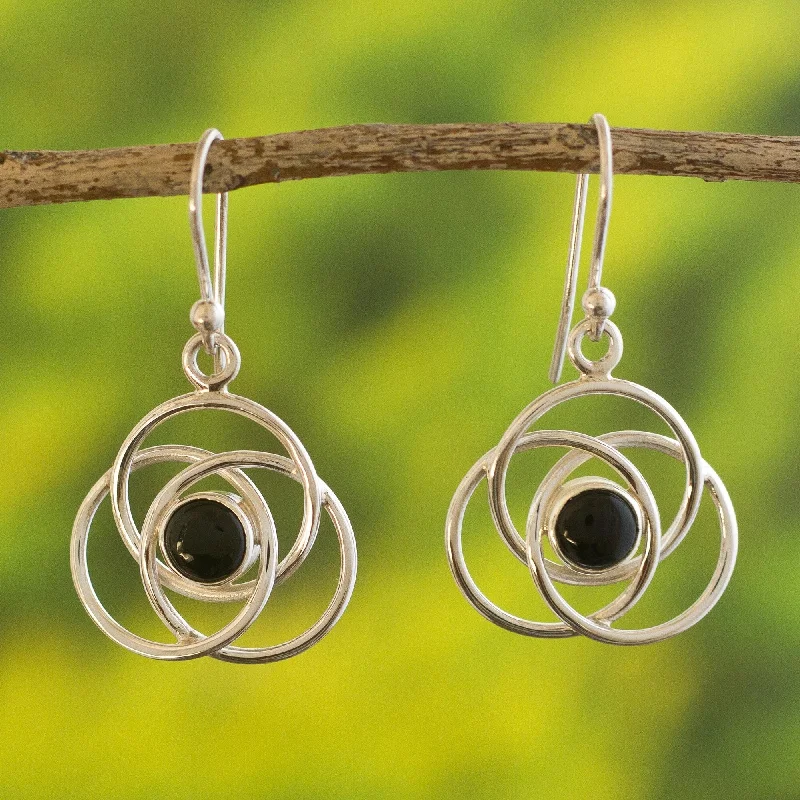 Drop Earrings for Graduation Day -Novica Handmade Floral Orbit Onyx Dangle Earrings