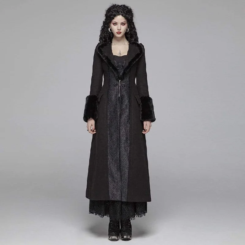 Modern T-Shirts for Trendy Fashion -Women's Goth Jacquard Turn-Down Collar Woolen Overcoat