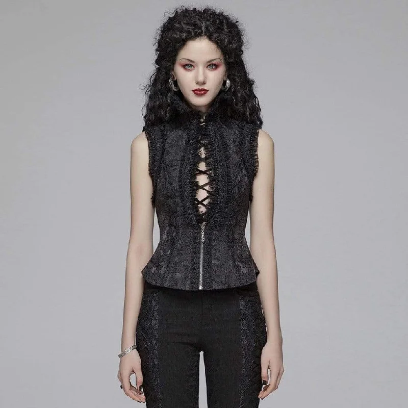 Loose T-Shirts for Relaxed Style -Women's Lolita Lacing Floral Mesh Waistcoat