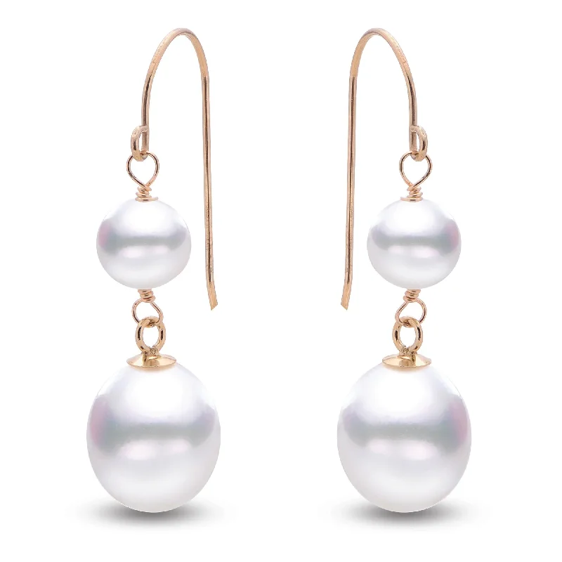 Drop Earrings with Chevron Designs -14K Yellow Gold Freshwater Pearl Drop Earrings