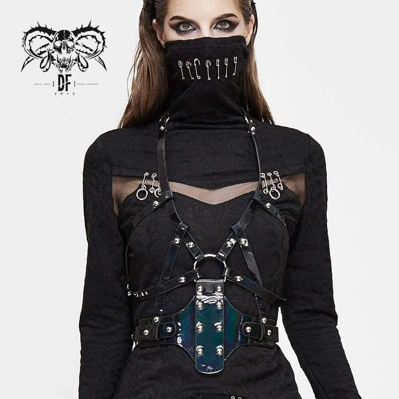 Painted T-Shirts for Artistic Touch -Women's Gothic Faux Leather Body Harness With Rivets