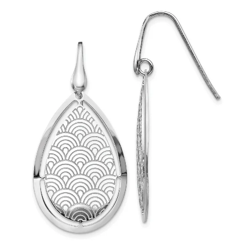 Drop Earrings with Leaf Motifs -Curata 925 Sterling Silver 44x21mm Brushed Polished Laser Cut Tear Drop Earrings