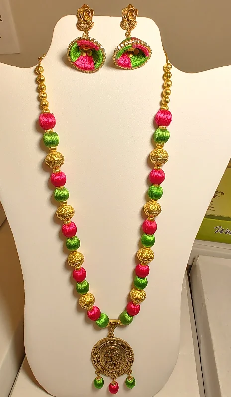 Necklaces and pendants with enamel accents for a colorful, eye-catching appearance-Gorgeous Multi Color Antique Gold Trendy Silk Thread Necklace Set