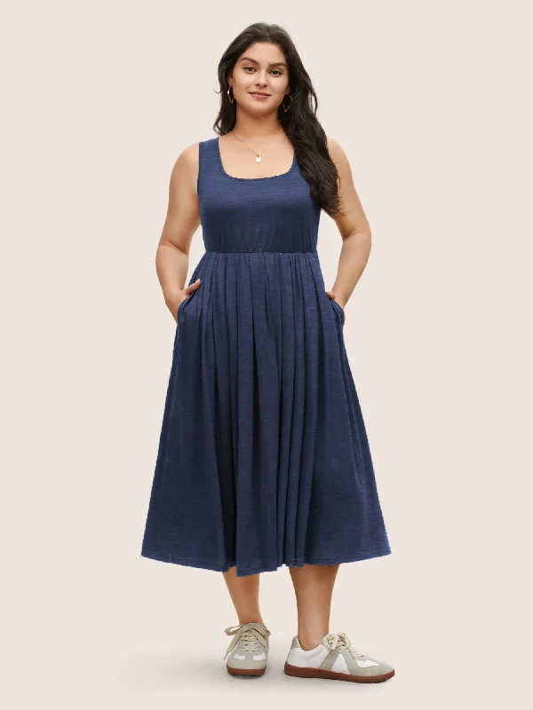 Plus size dresses for outdoor events stay comfy -Supersoft Essentials Solid Gathered Tank Dress