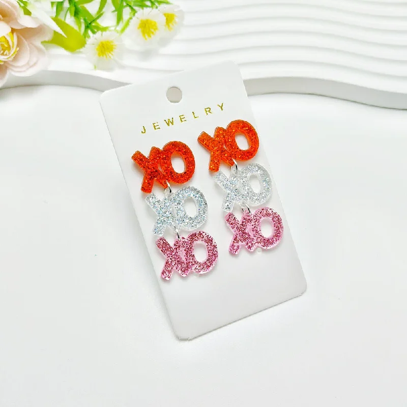 Drop Earrings with Etched Designs -Wholesale Valentine's Day Love Acrylic Sheet Printed Bow Simple Personality Letter Earrings suit