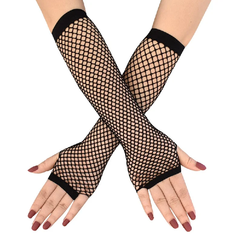 Studded T-Shirts for Edgy Style -Women's Punk Mesh Elastic Arm Sleeves