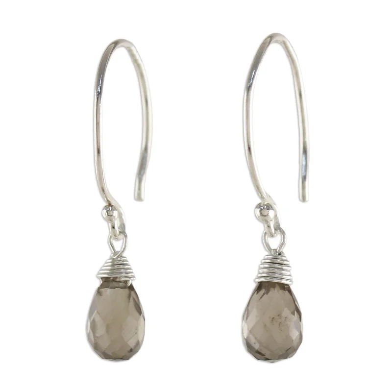 Diamond Drop Earrings for Luxury -Novica Handmade Smoky Teardrop Smoky Quartz Dangle Earrings