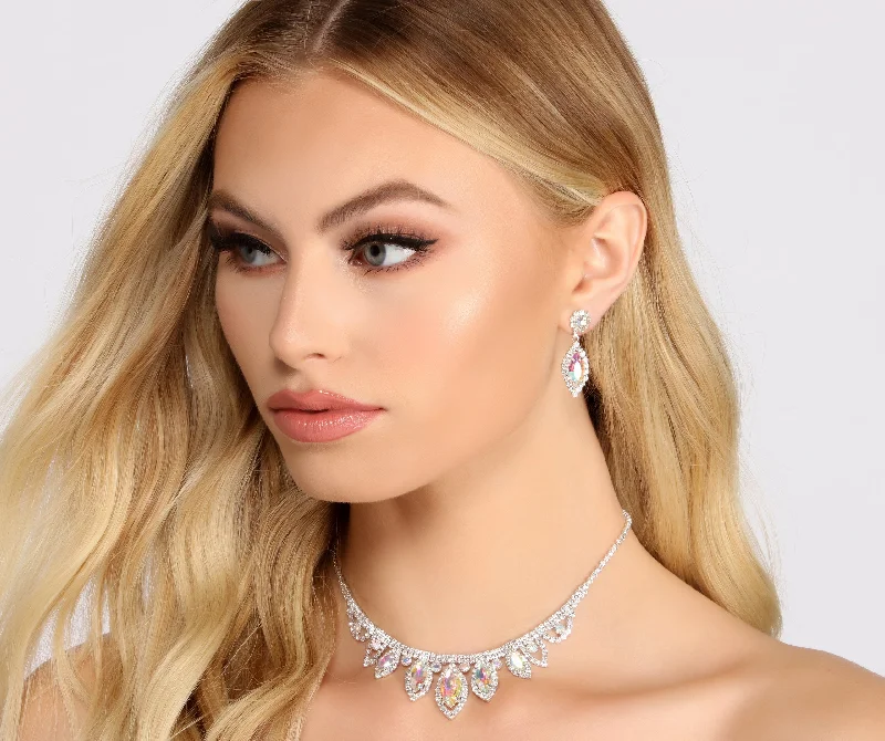 Necklaces and pendants with ocean-inspired designs for a refreshing, beachy feel-Always Elegant Rhinestone Collar Necklace + Earring Set