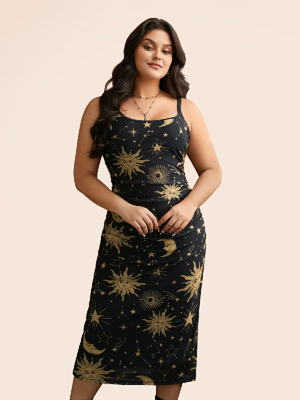 Plus size dresses featuring lace details feel romantic -Cami Starry Mesh Chiffon Midi Dress