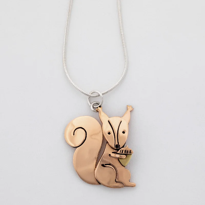 Necklaces and pendants with lock and key designs for a symbolic gesture-Squirrel Mixed Metal Necklace