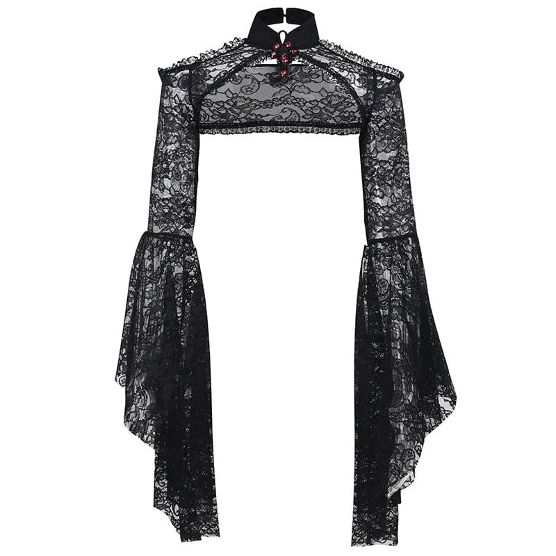 Band T-Shirts for Music Fans -Women's Gothic Off Shoulder Lace Cape