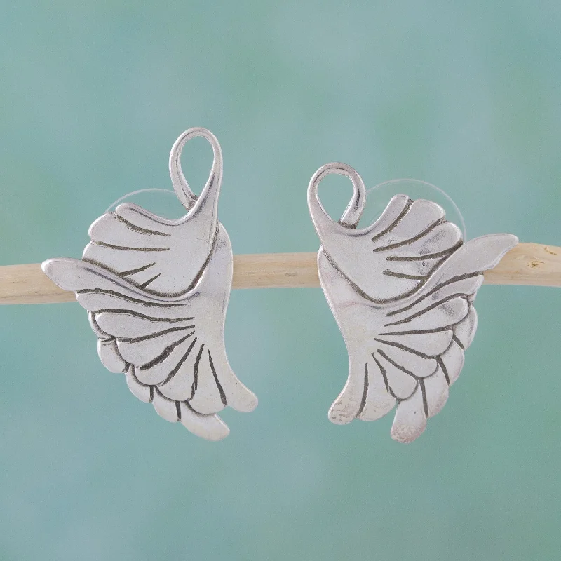 Drop Earrings for Yoga Session -Novica Handmade On Doves Wings Sterling Silver Drop Earrings