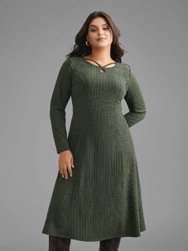 Plus size dresses for rainy days stay practical -Plain Textured Keyhole Knit Dress