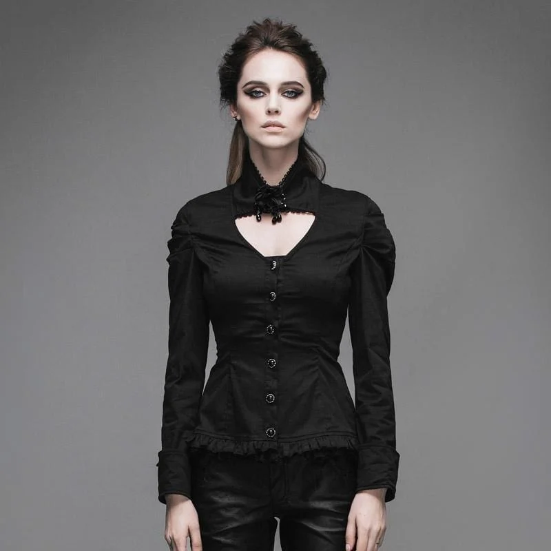 Fitted T-Shirts for Body-Hugging Fit -Women's Peekaboo Neck Fitted Goth Top