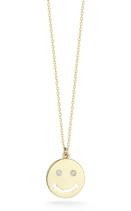 Trendy necklaces and pendants with geometric shapes for a modern aesthetic-Smiley Face Necklace With Diamonds