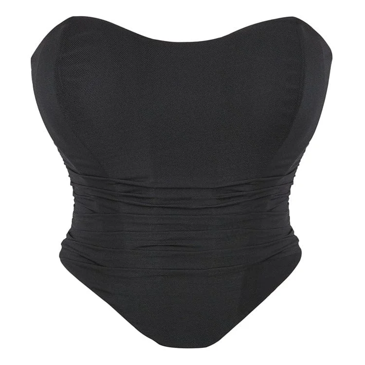 Beach T-Shirts for Sunny Days -Women's Gothic Strappy Ruched Mesh Overbust Corset