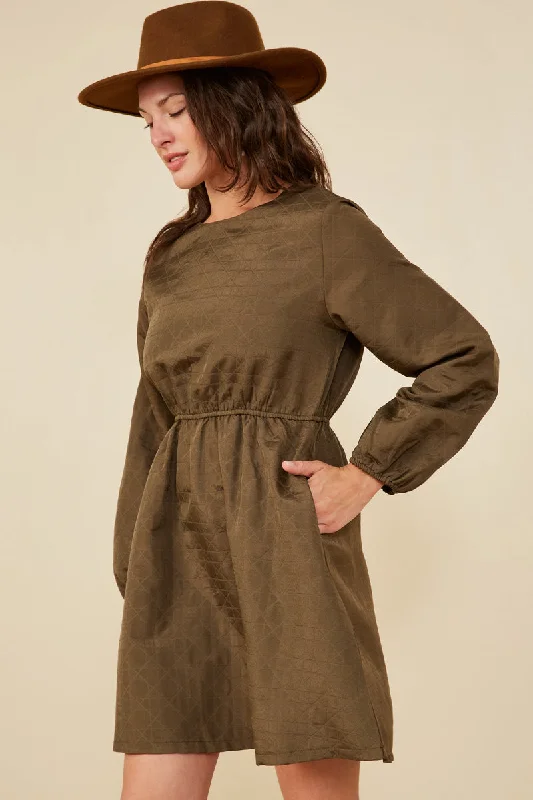 Plus size dresses with unique cuts stand apart -Quilted Long Sleeve A Line Dress