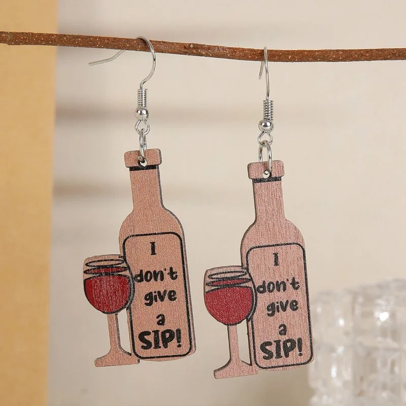 Drop Earrings for Festival Style -Wholesale Valentine's Day Creative Red Wine with Red Bottle Fashionable Temperament All-match Earrings