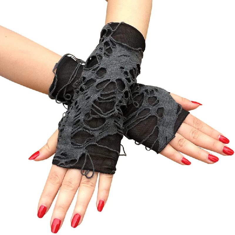 Sequined T-Shirts for Sparkle -Women's Punk Ripped Fingerless Gloves