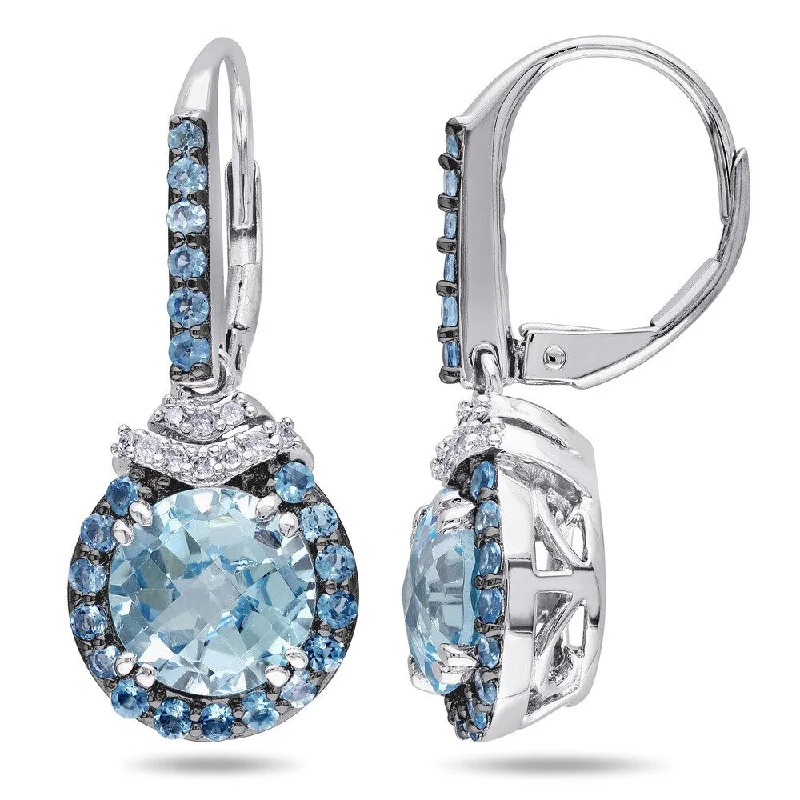 Push Back Drop Earrings for Convenience -Miadora Sterling Silver Blue Topaz and 1/10ct Diamond Dangle Earrings (H-I, I2-I3)