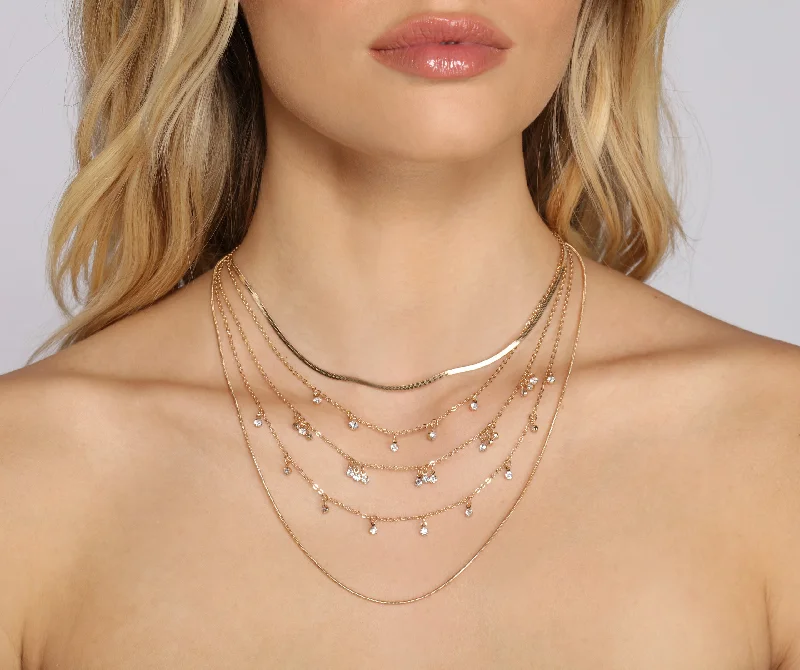 Best necklaces and pendants with heart-shaped designs for a romantic look-Dainty Rhinestone Chain Link Layered Necklaces