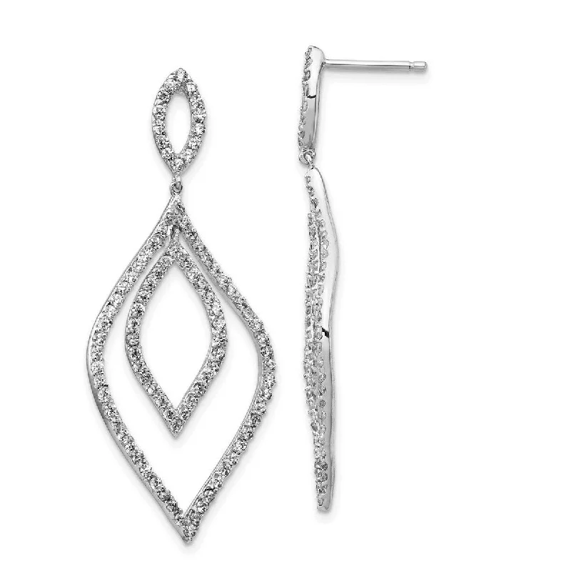 Drop Earrings for Wedding Ceremony -Curata 925 Sterling Silver 45x20mm CZ Cubic Zirconia Flames Dangle Post Earrings